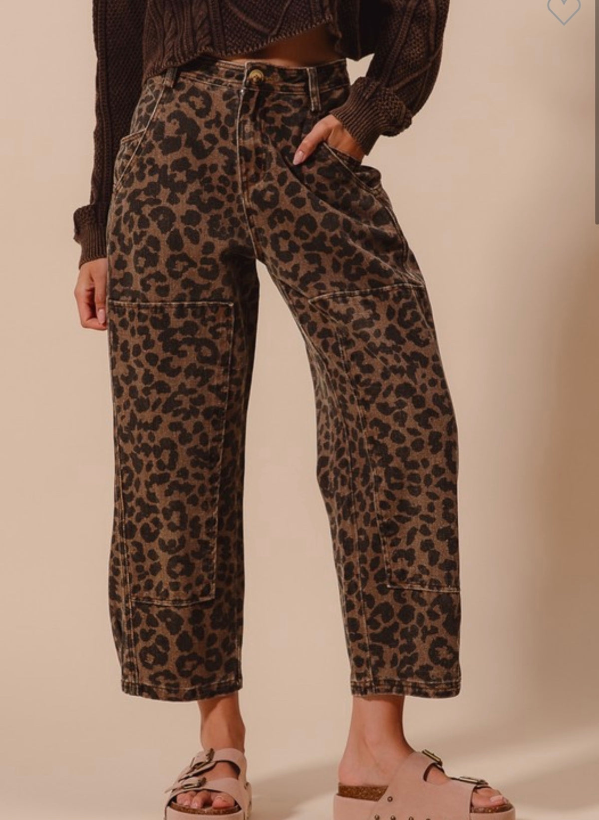 Kolbie Leopard Mid Rise Crop Barrel Denim Jean