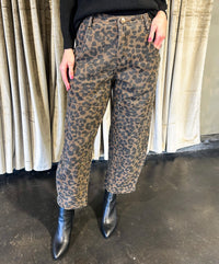 Kolbie Leopard Mid Rise Crop Barrel Denim Jean