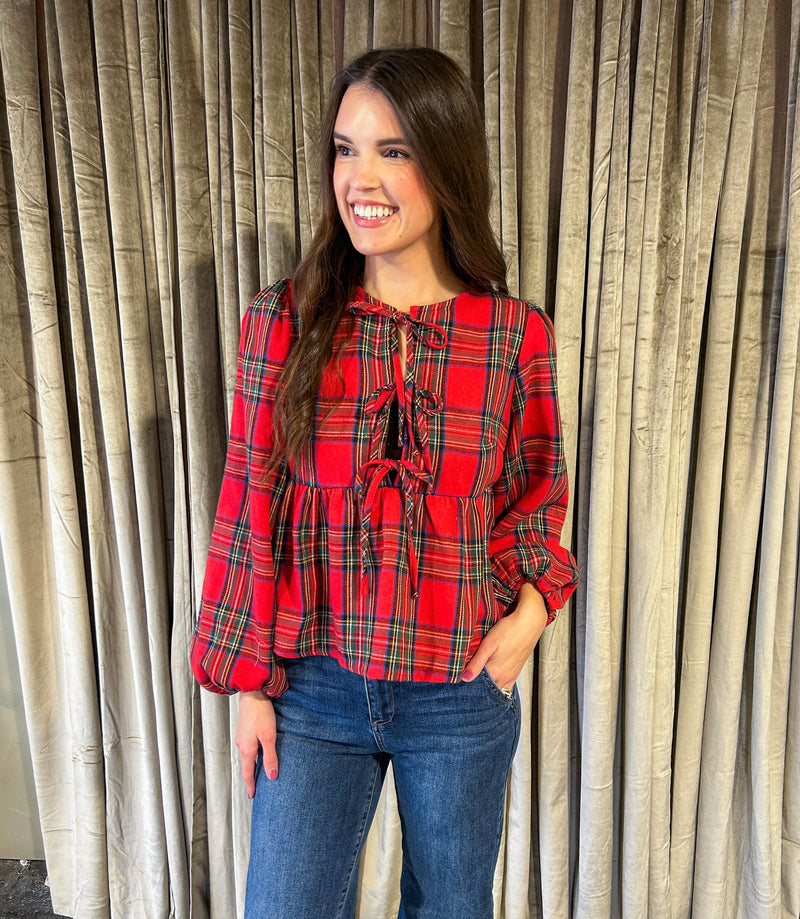 Blair Front Bow Plaid Top