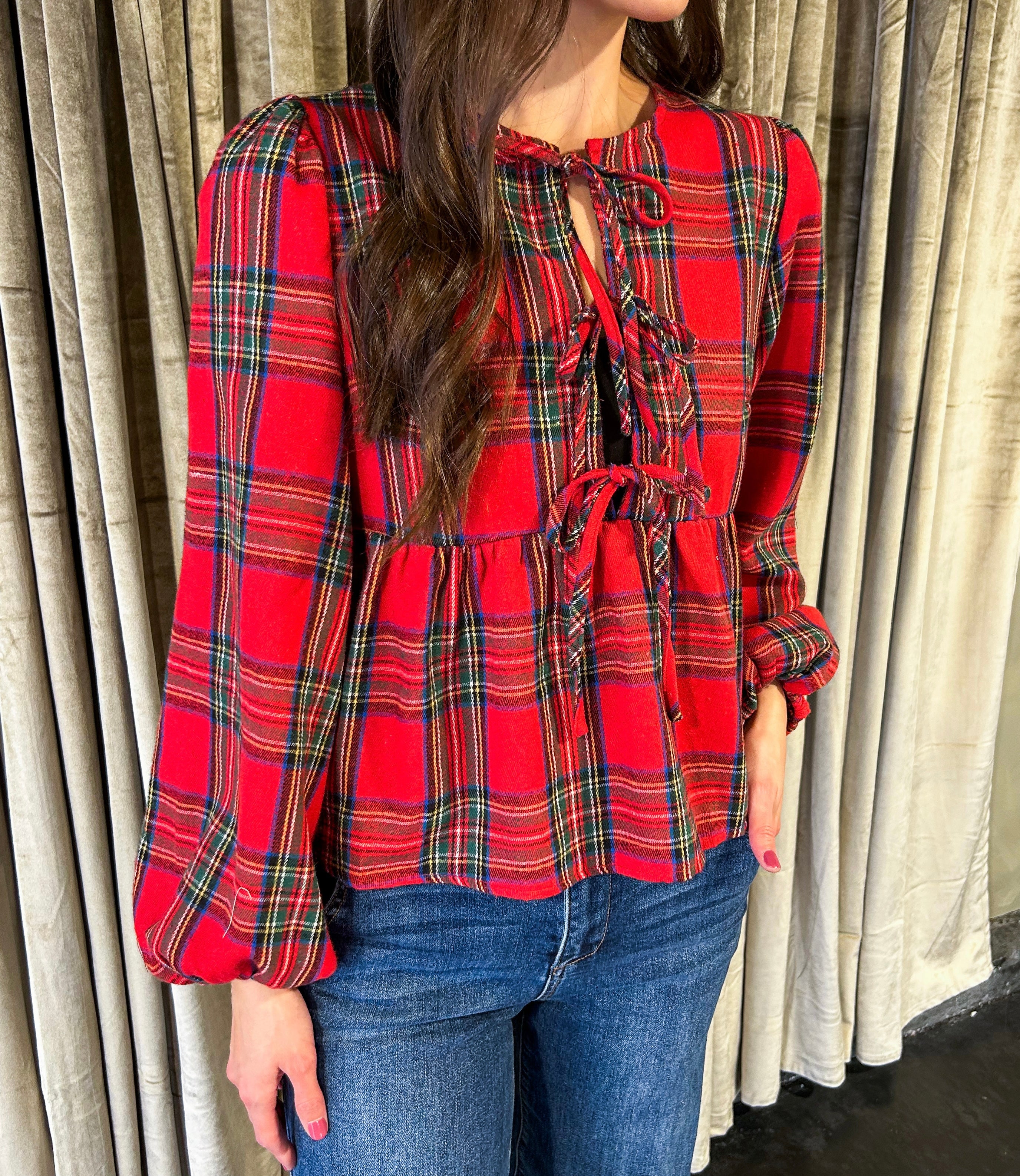 red plaid peplum top