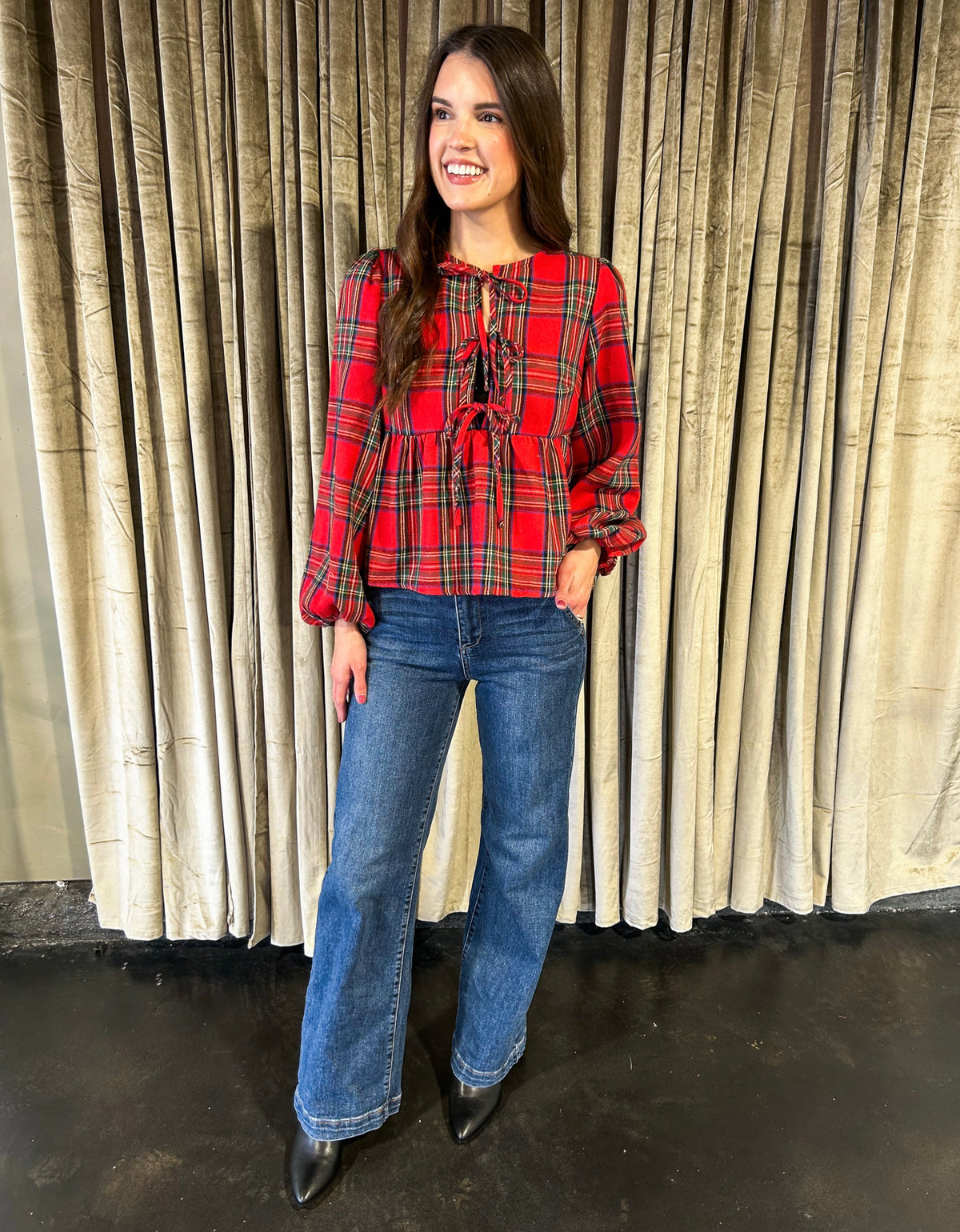 Blair Front Bow Plaid Top