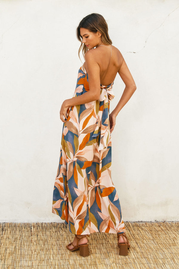 Persimmon Leafy Strapless Midii Dress