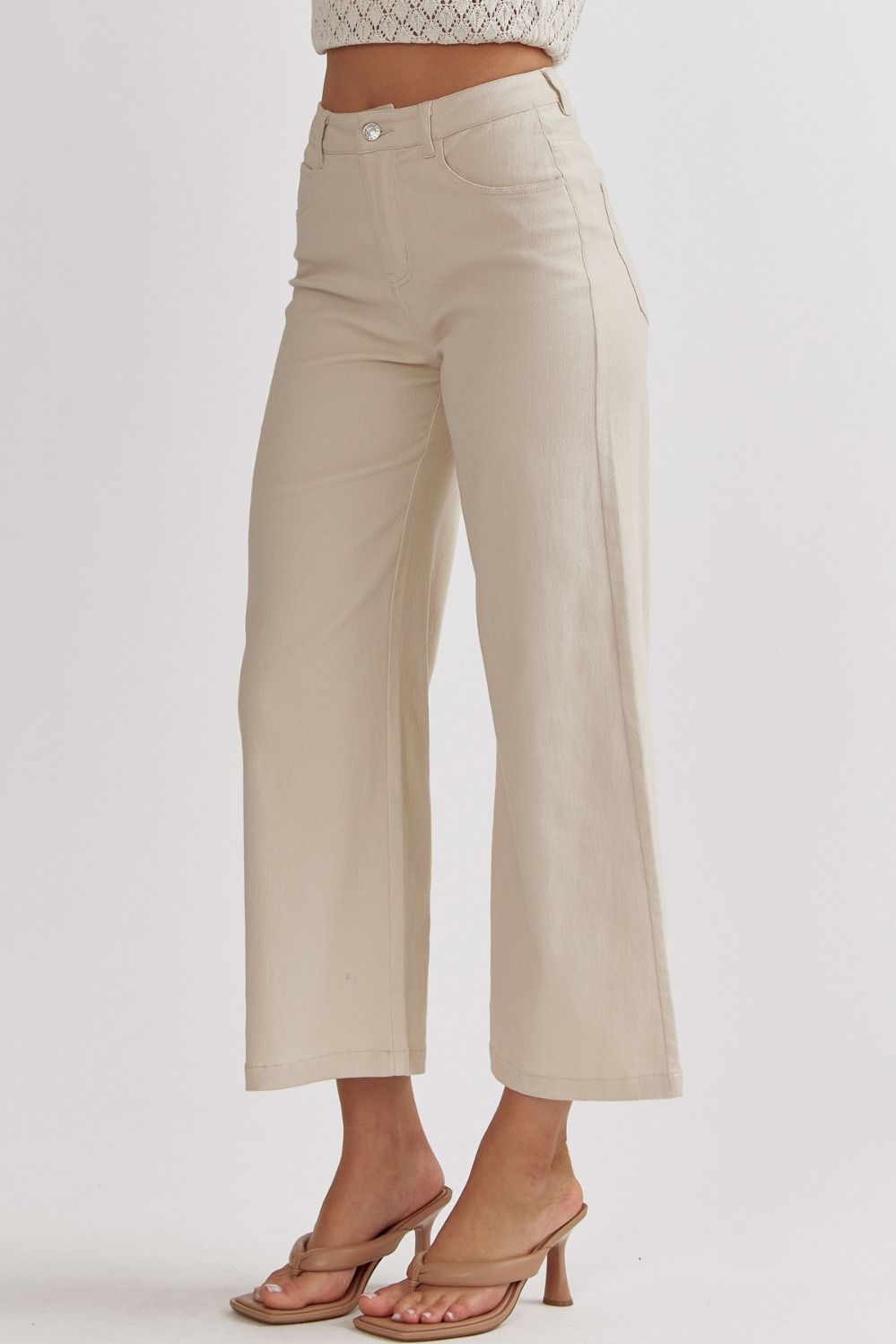 Jerica High Waisted Wide Leg Stretch Jeans (Sand)