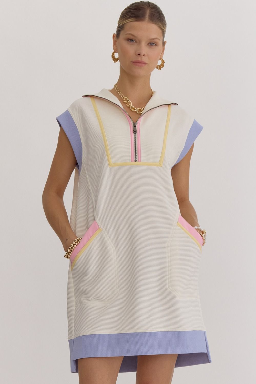 Sundae Color Block Collared Mini Dress