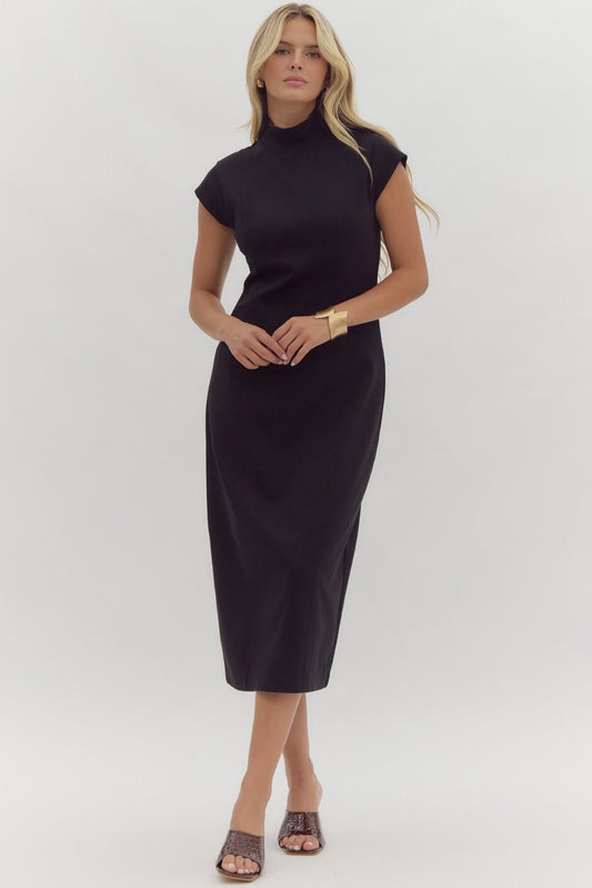 Blair Cap Sleeve Sheath Midi Dress (Black)