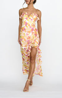 Jasmin Chiffon Asymmetric Floral Maxi Dress