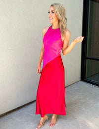 Kavela Color Block Satin Maxi Dress