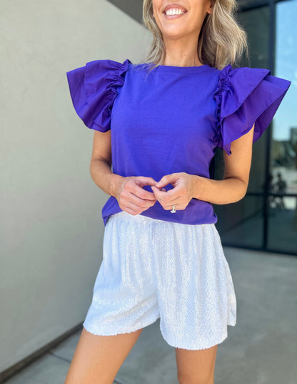 Kaila Flutter Sleeve Cotton Top (K-State Purple)