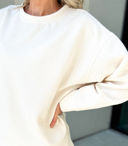 Mallorie Textured Oversized Sweatshirt (Cream)