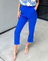 Scarlett High Elastic Waist Tapered Pants (Electric Blue)