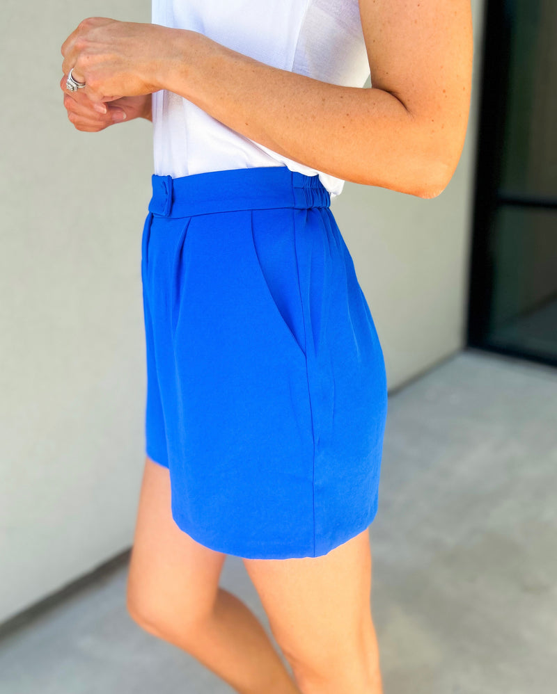 Demi High Waisted Elastic Shorts (Electric Blue)