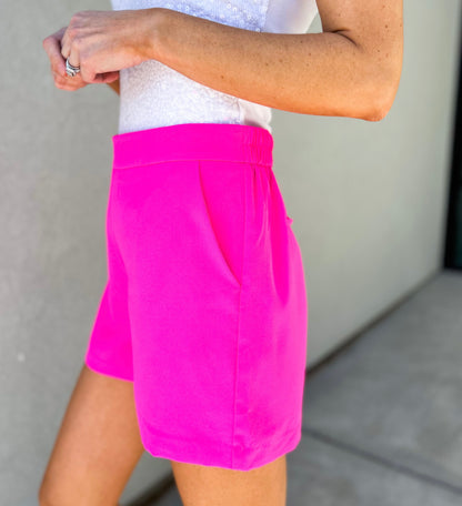 Ella High Waisted Elastic Shorts (Ultra Pink)