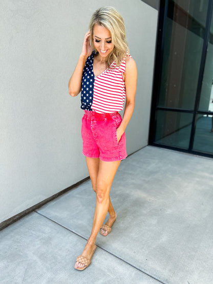 Stars and Stripes Shoulder Tie Top