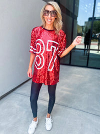 red sequin jersey dress Sparkle Bright Sequin Shirt Dress