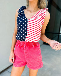 Stars and Stripes Shoulder Tie Top