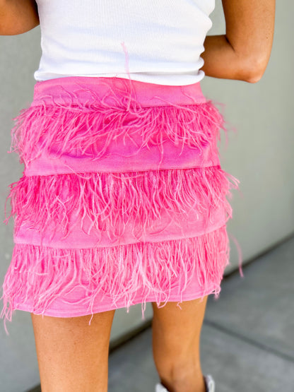 Lucy Suede Tiered feather Skirt