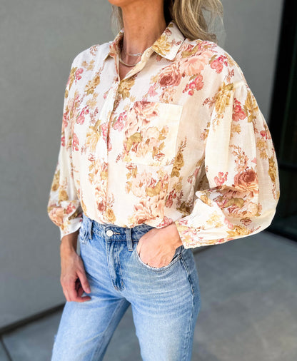 Tena Floral Button Up Top