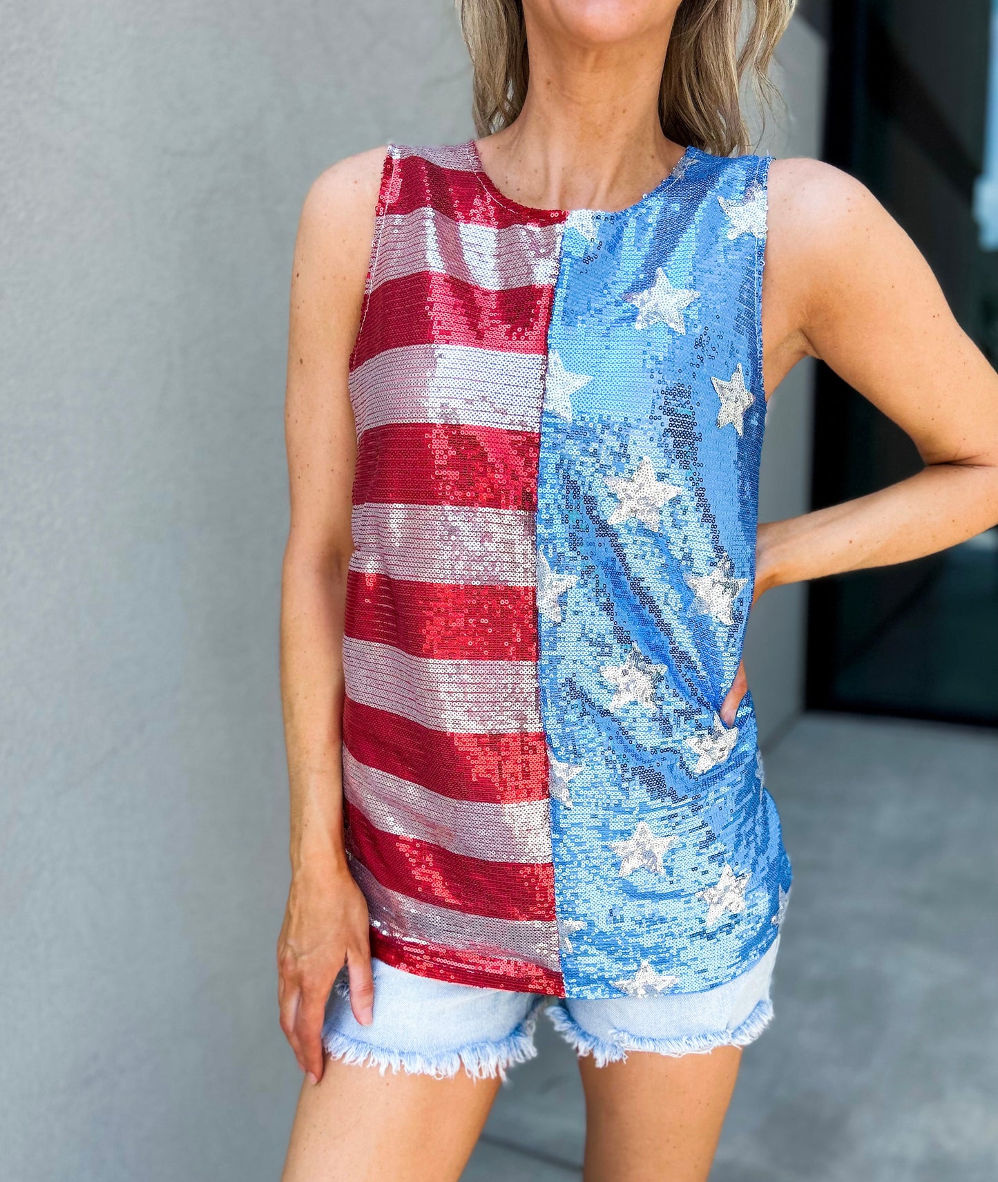 Red White and Boujee Sequin Tunic Top