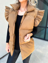 Remi Ruffle Sleeve Oversized Down Vest (Carmel)