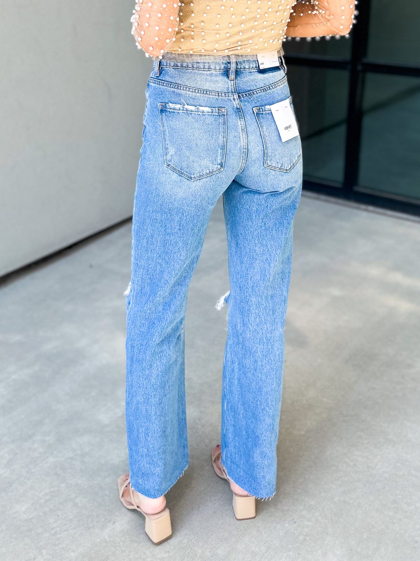 VERVET Jodie 90s Flare Distressed Denim Jeans