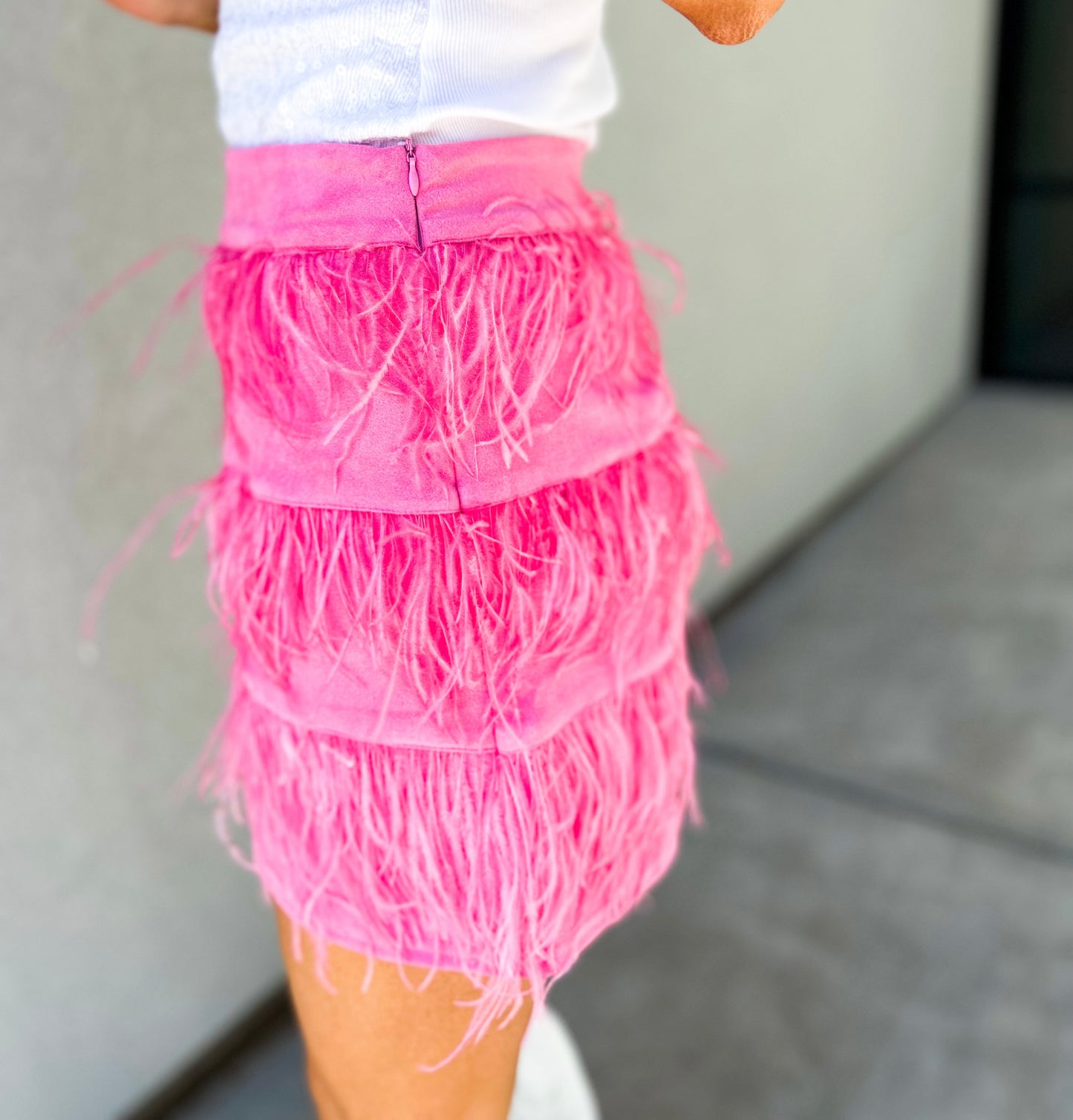 Lucy Suede Tiered feather Skirt