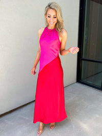 Kavela Color Block Satin Maxi Dress