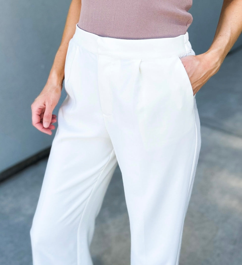 Harlynn High Elastic Waist Wide Leg Pants (Off White)