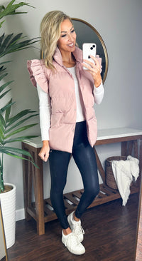 Remi Ruffle Sleeve Oversized Down Vest (Light Mauve)