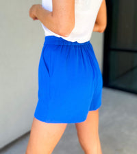 Demi High Waisted Elastic Shorts (Electric Blue)