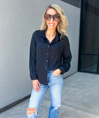 Selena Satin Button Down Top (Black)