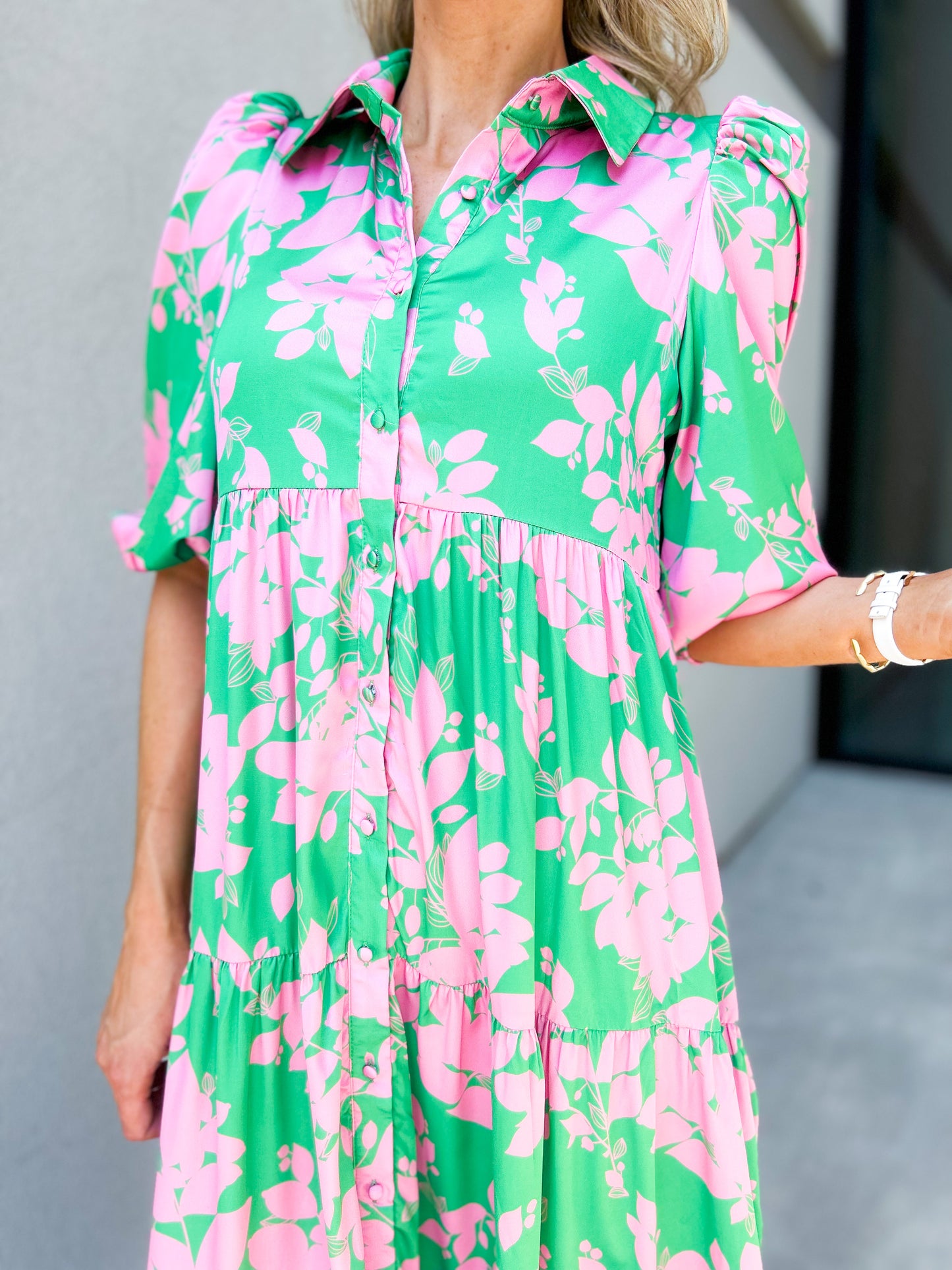 Meara Printed Floral Maxi Dress (Green/Pink)