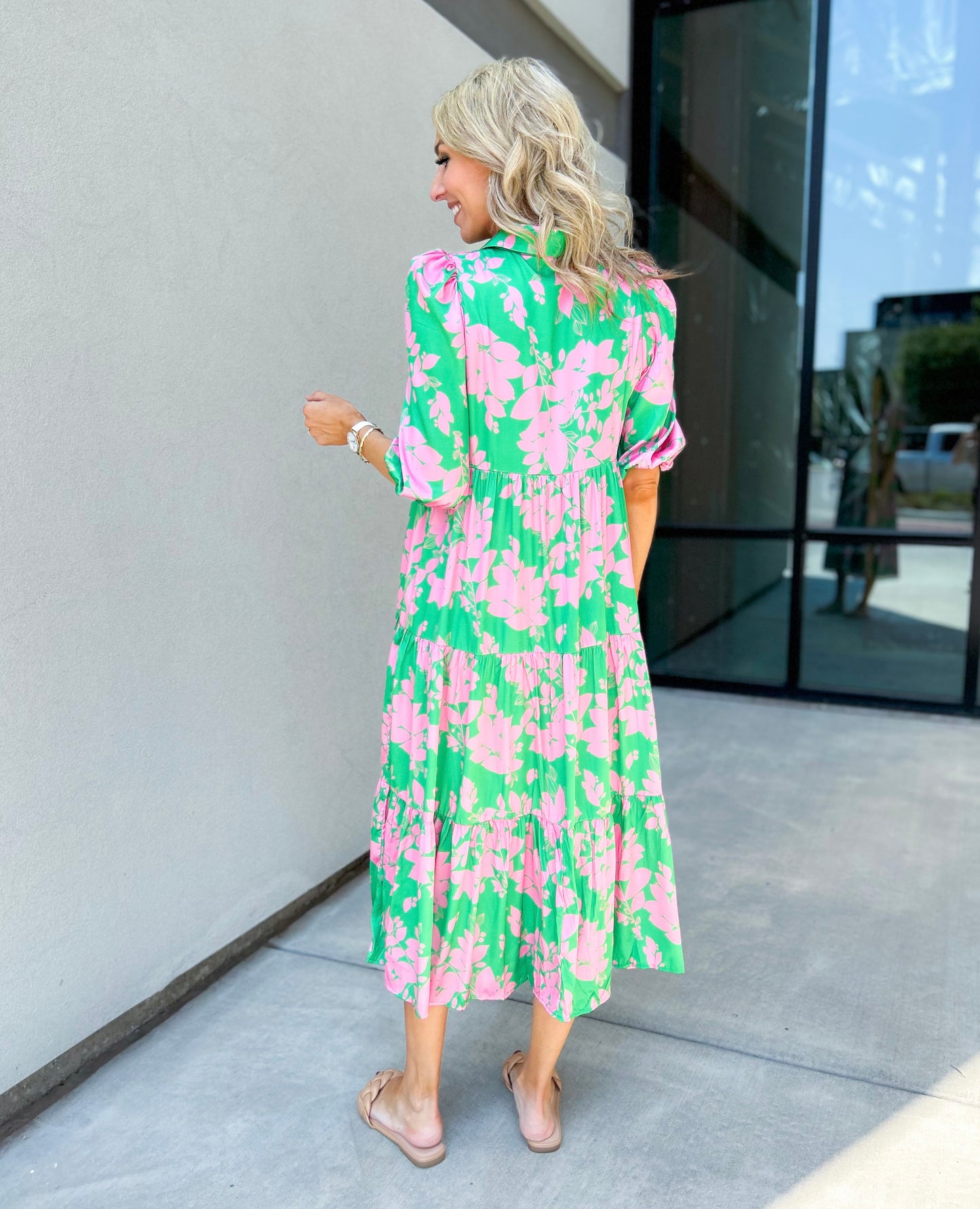 Meara Printed Floral Maxi Dress (Green/Pink)