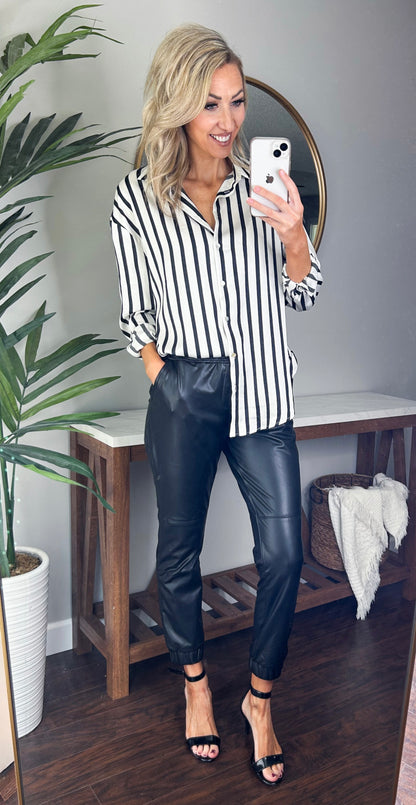 Andi Striped Satin Button Up Oversized Top
