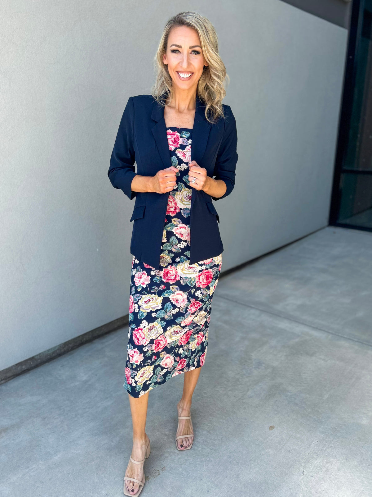 Demi Floral Lined Blazer (Navy)