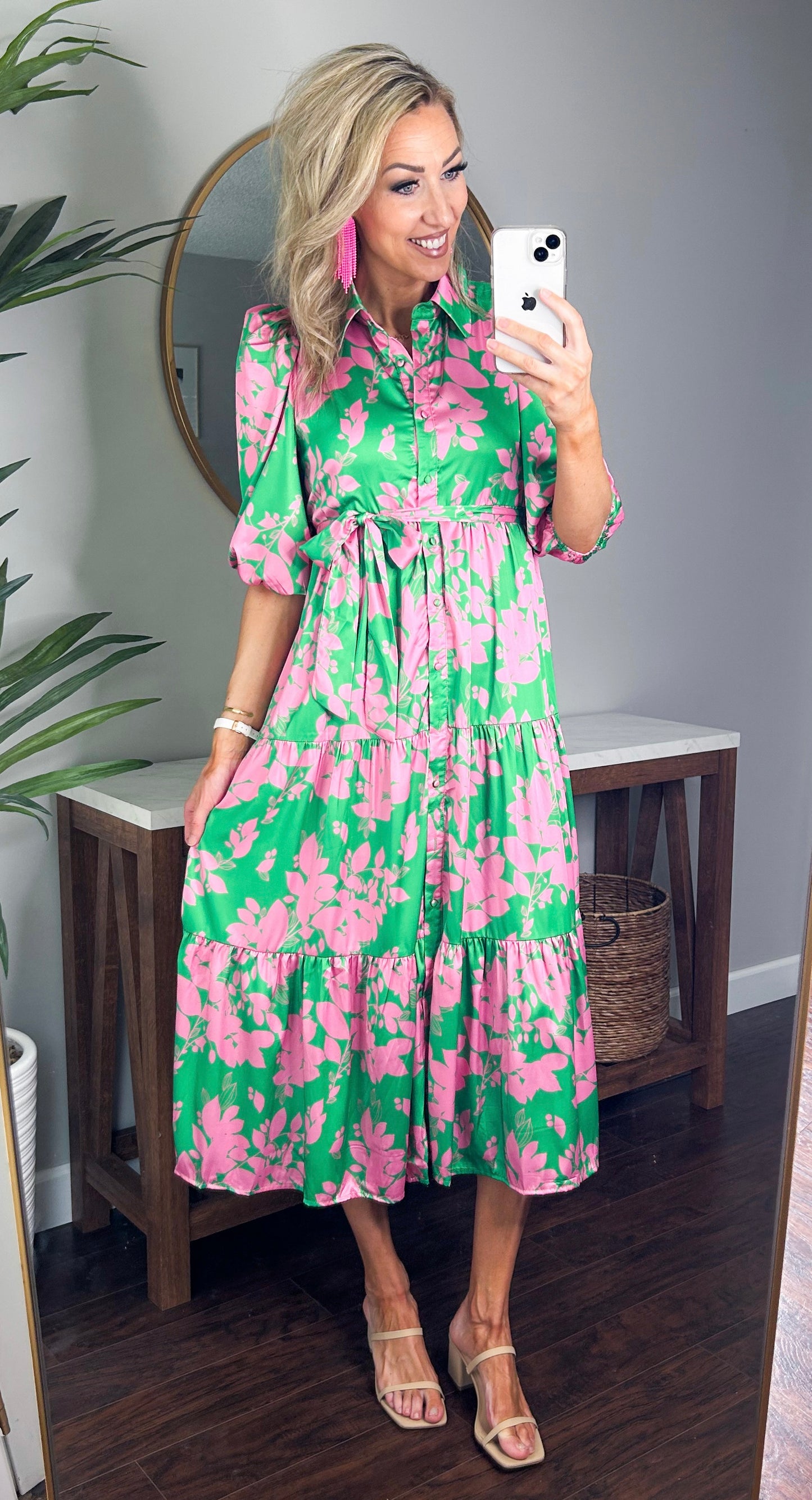 Meara Printed Floral Maxi Dress (Green/Pink)