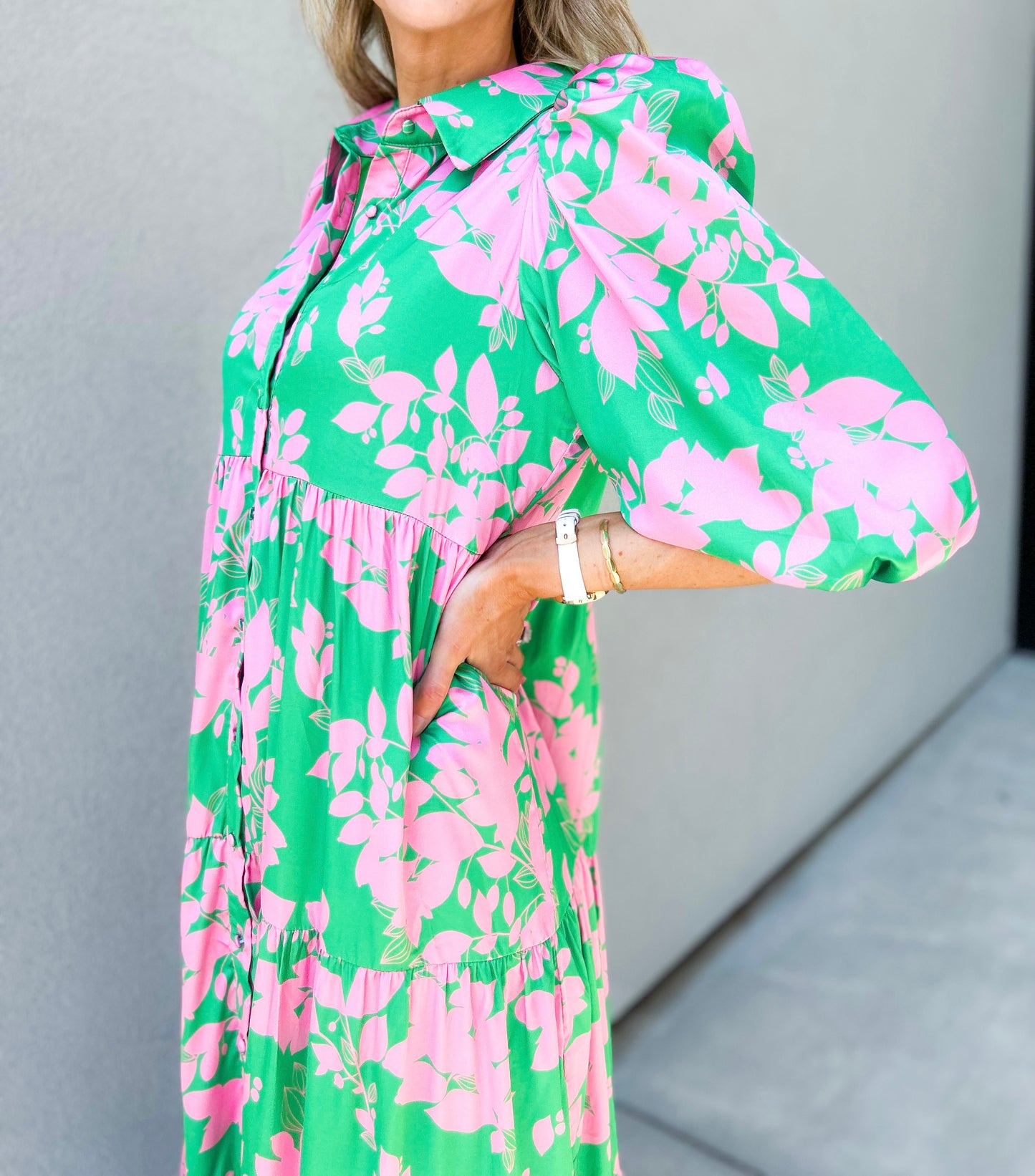 Meara Printed Floral Maxi Dress (Green/Pink)