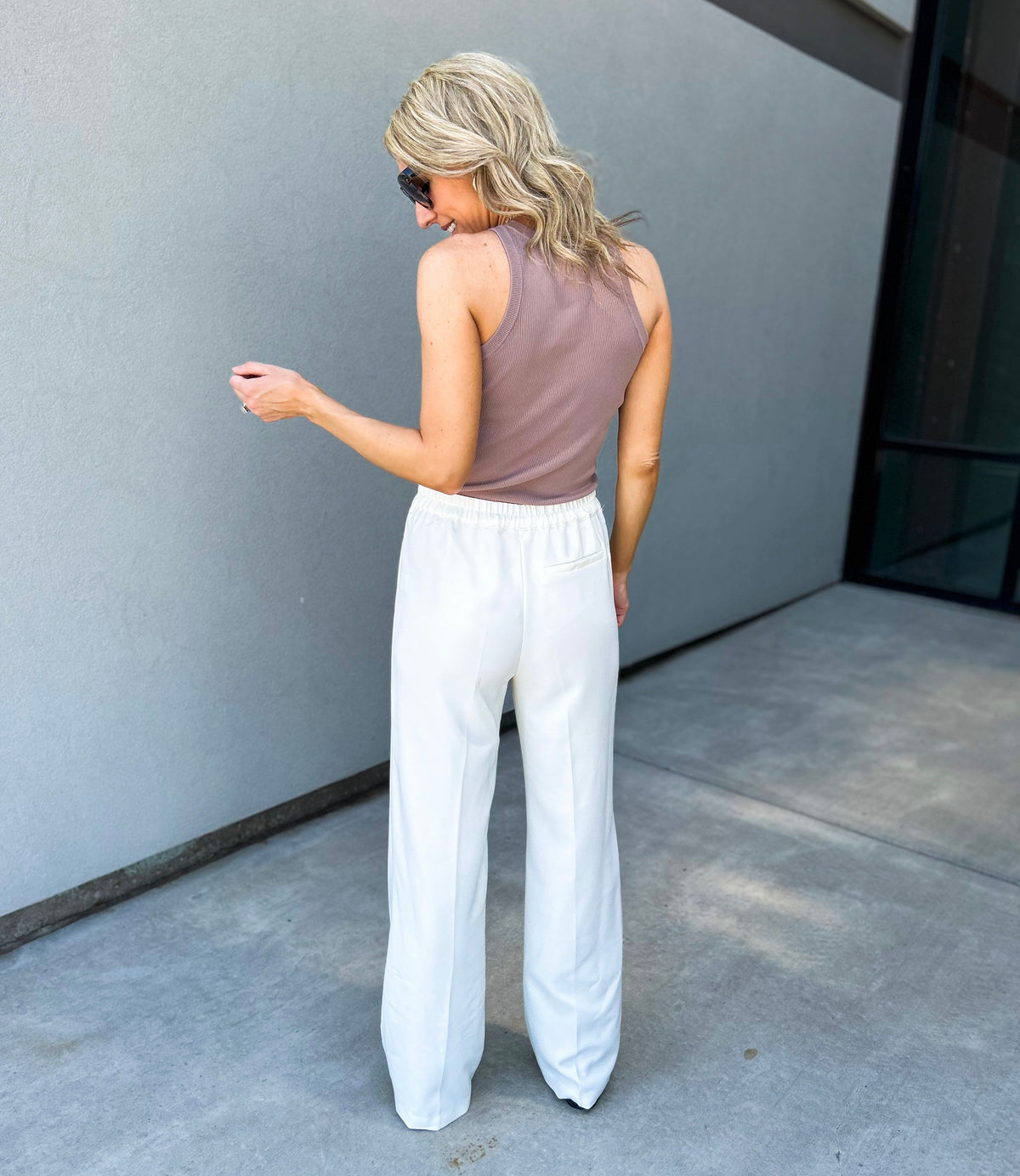 Harlynn High Elastic Waist Wide Leg Pants (Off White)