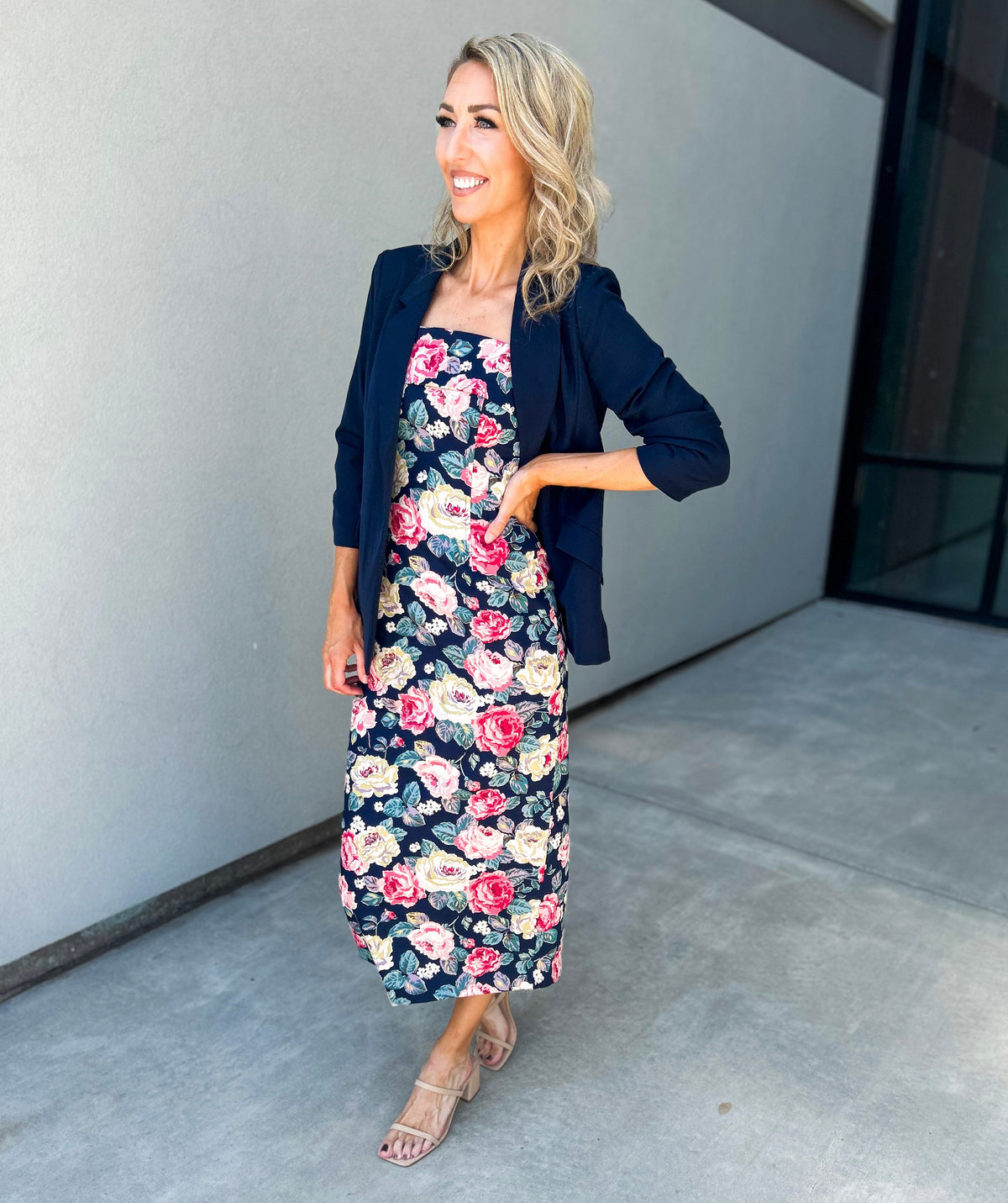 Demi Floral Lined Blazer (Navy)