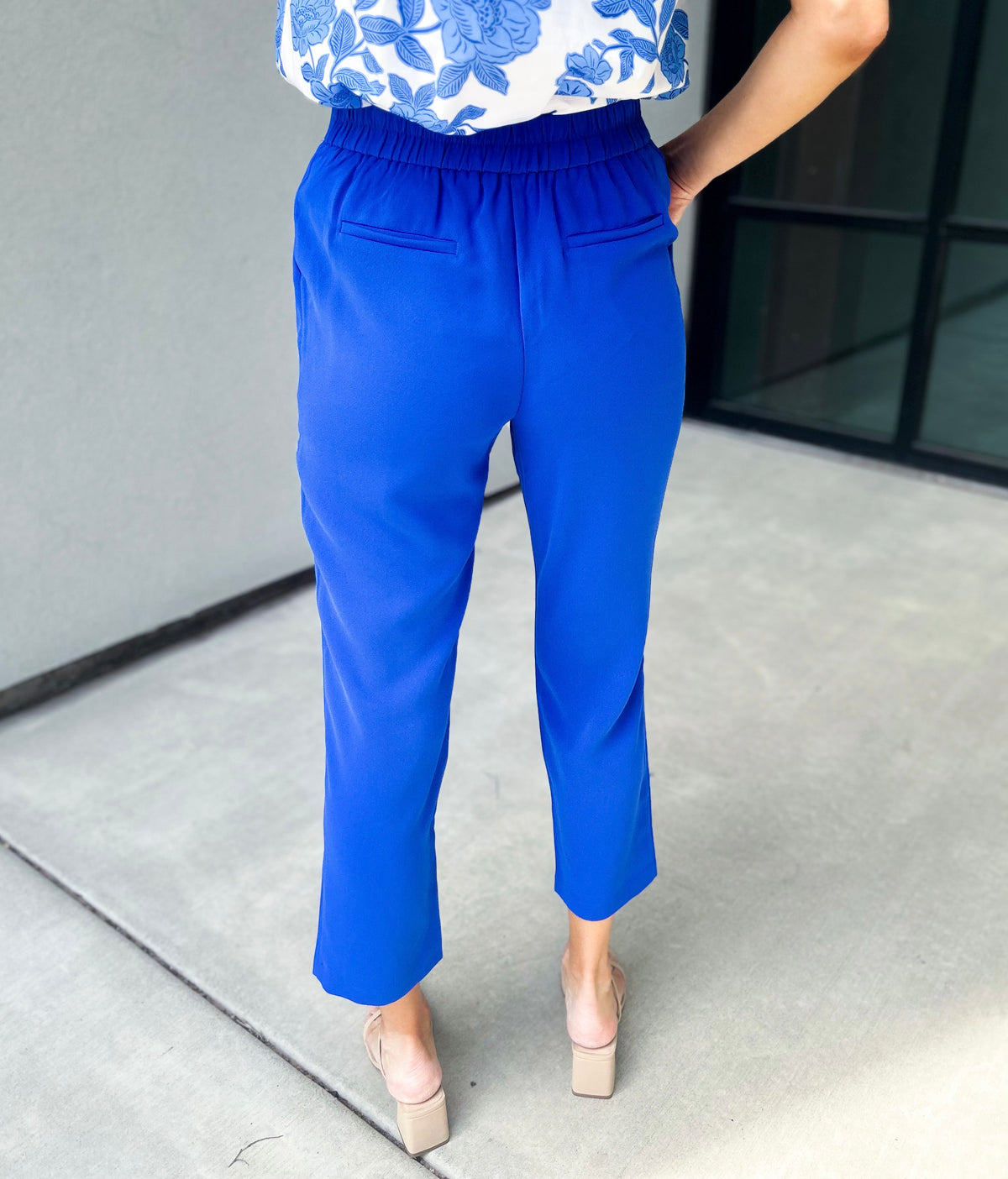 Scarlett High Elastic Waist Tapered Pants (Electric Blue)