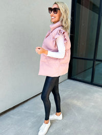 Remi Ruffle Sleeve Oversized Down Vest (Light Mauve)