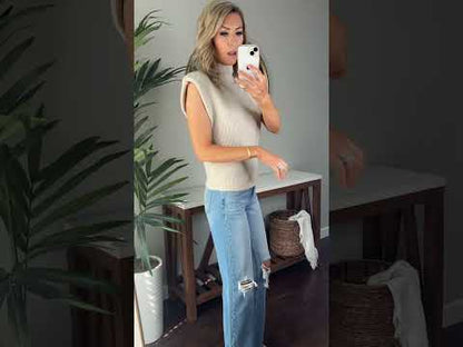 Joan Sleeveless Shoulder Pad Knit Sweater Top