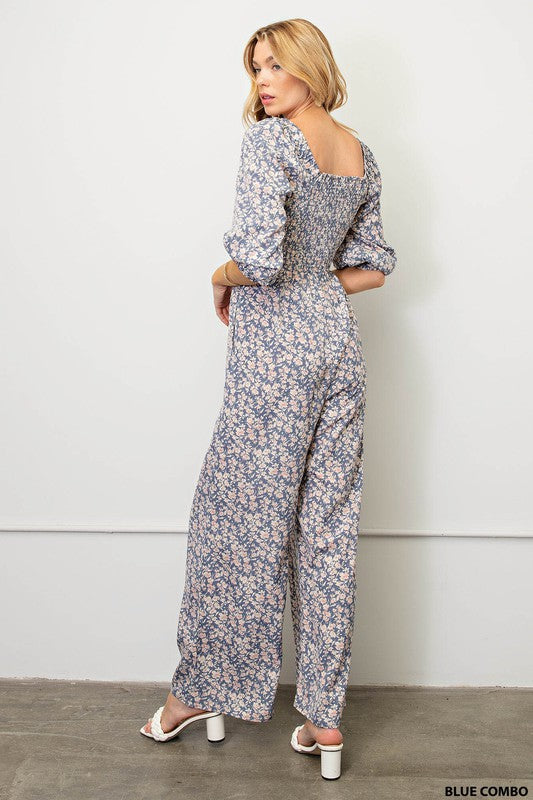 Kori Smocked Floral Jumpsuit