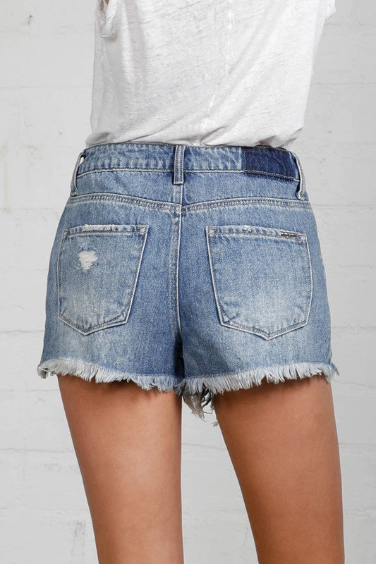 INSANE GENE Scarlette Distressed Medium Wash Denim Shorts