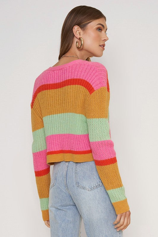 Leighton Striped Button Up Oversized Cropped Cardigan