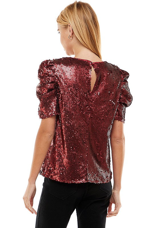 Presley Puff Sleeve Sequin Top