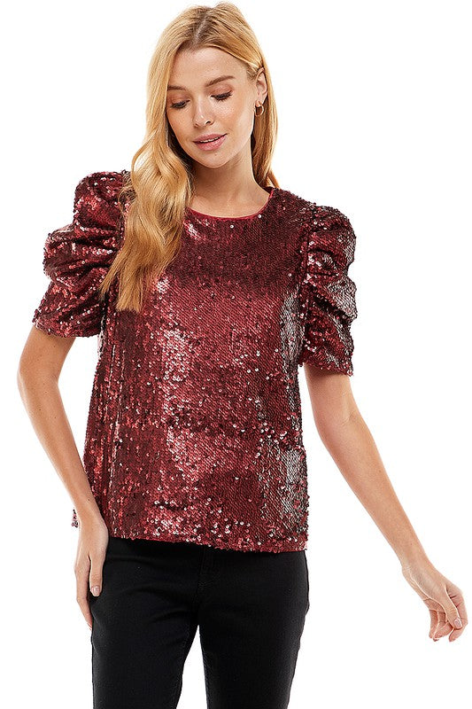 Presley Puff Sleeve Sequin Top