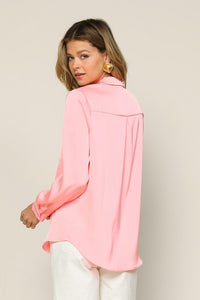 Selena Satin Button Down Top (Neon Light Pink)