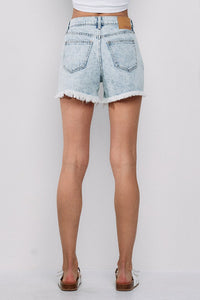 SNEAK PEEK High Rise Distressed Frayed Jean Shorts