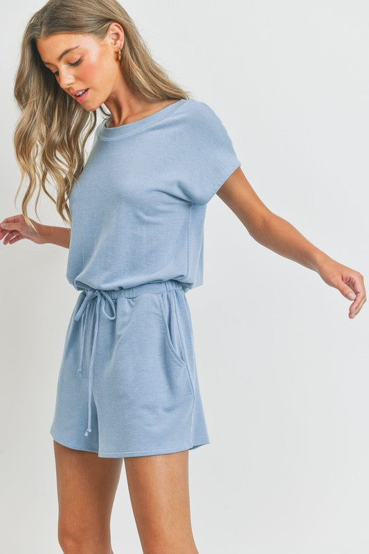 Elsa Elastic Waist Shirt Romper (Light Blue)