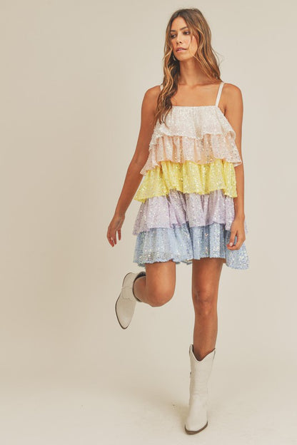 Rainbow Tiered Sequin Dress - FINAL SALE